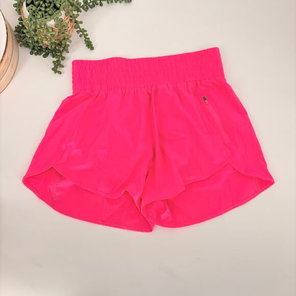 Women’s‎ Hot Pink Athletic Shorts Size L Smocked Waistband Polyester Spandex - Picture 5 of 9
